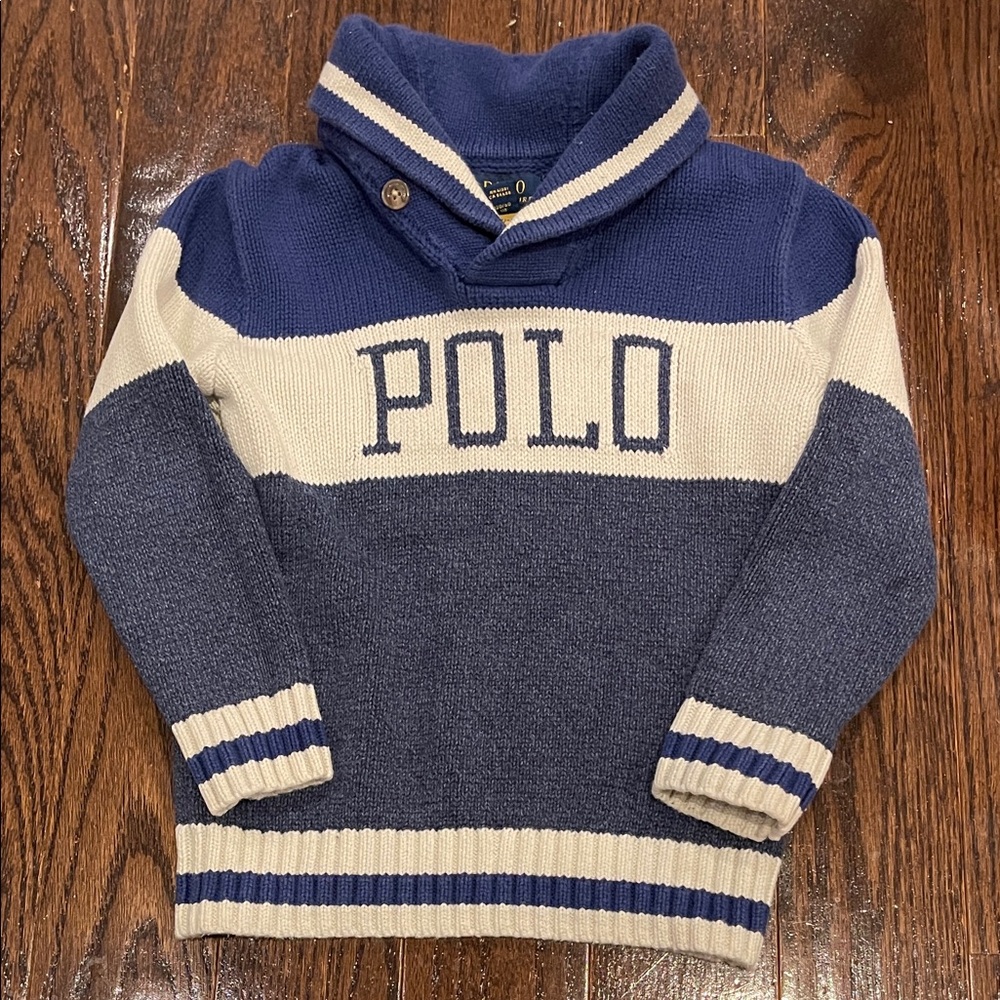 Polo by Ralph Lauren Boys Blue and Cream shawl collar sweater size 5